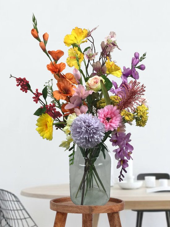 The Bloomistic® – Zijden Boeket – 60-70 cm hoog – Kunstbloemen – 19 stelen – Kerst surprise – nepbloemen – housewarming cadeau – voor haar – decoratie woonkamer