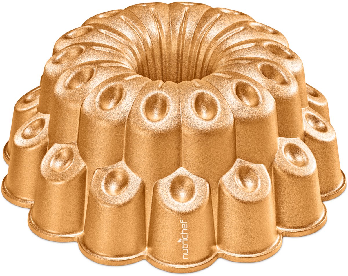 NutriChef Tulband Taartvorm- 9 Inch Gouden Marquise Cakevorm - Dik & Stevig Gietaluminium - Cakevorm met Geprofileerde Randen voor Makkelijk Loskomen - Non-stick Hittebestendige Coating