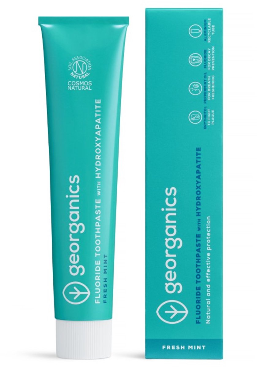 Georganics - Tandpasta - Fresh mint- Tube - 75ml - Vegan - Hydroxyapatiet - Fluoride