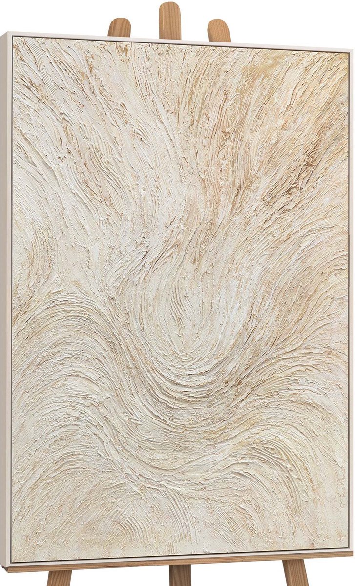 YS Canvas schilderij handgeschilderd wooden flow abstract – YS-Art Gallery – Luxe wanddecoratie voor woonkamer – Modern schilderij voor slaapkamer en hal Beige