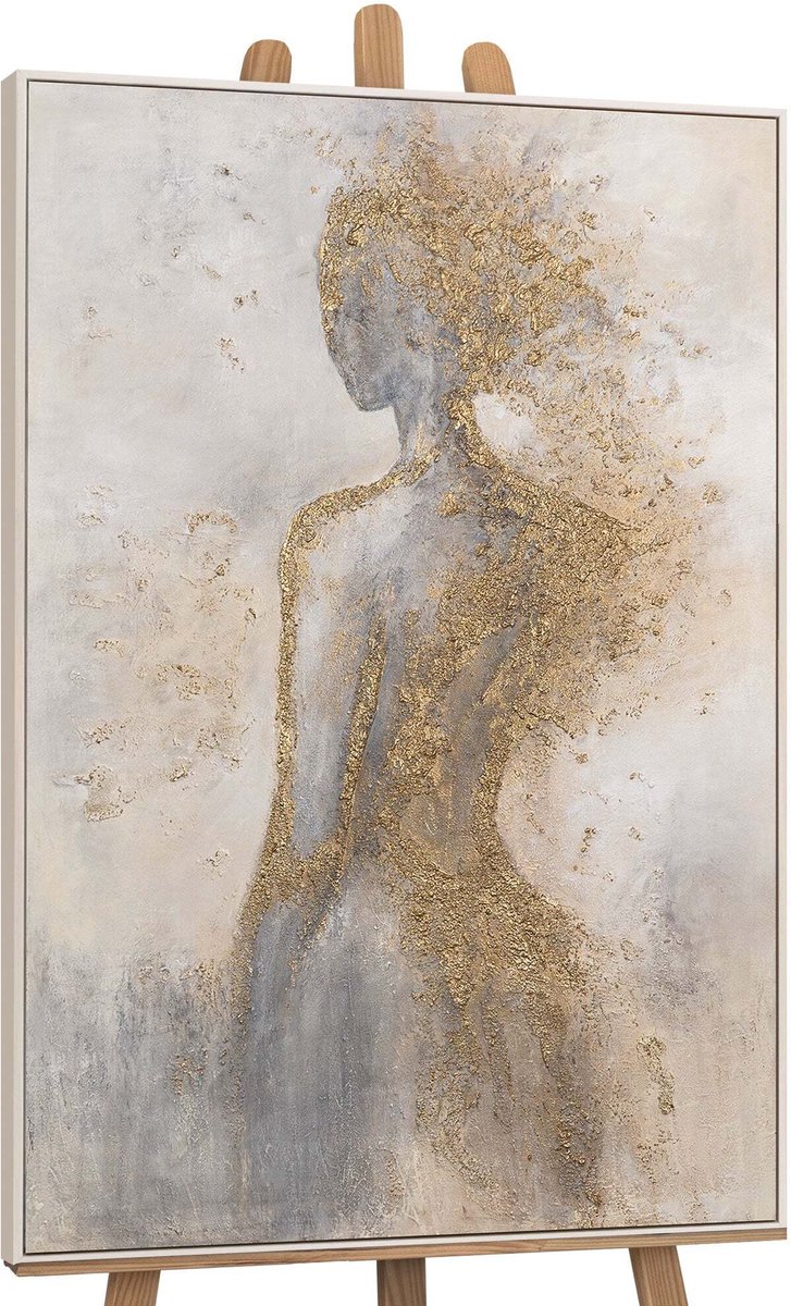 YS Schilderij - Handgeschilderd canvas schilderij - Wanddecoratie moderne Kunst - grijs en goud - woonkamer - Muurdecoratie woonkamer - Slaapkamer decoratie - Kamer accessoires - schilderijen woonkamer - schilderij Modern Met lijnen Beige 120x80