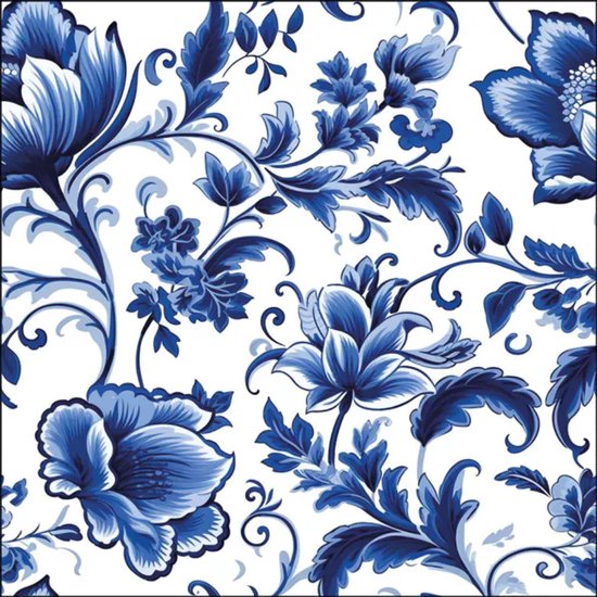 Ambiente Servetten 25 x 25 cm, Delfts Blauwe Bloemen, FSC Mix, Papieren Servetten, 20 Stuks