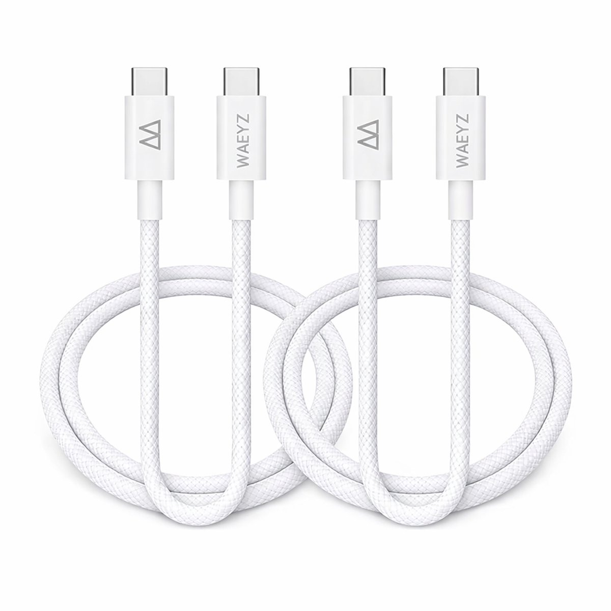 WAEYZ 2 Stuks USB-C naar USB-C Kabel 1m – 60W Snelladen – Gevlochten Nylon – Wit