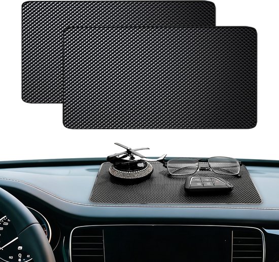 2-delige antislipmat voor autodashboard - Universele antislip- en stofwerende mat - Zonwerend en hittebestendig - Herbruikbaar - Zelfklevend - Geschikt voor het opbergen van mobiele telefoons, zonnebrillen en sleutels - 18 x 13 cm (S)