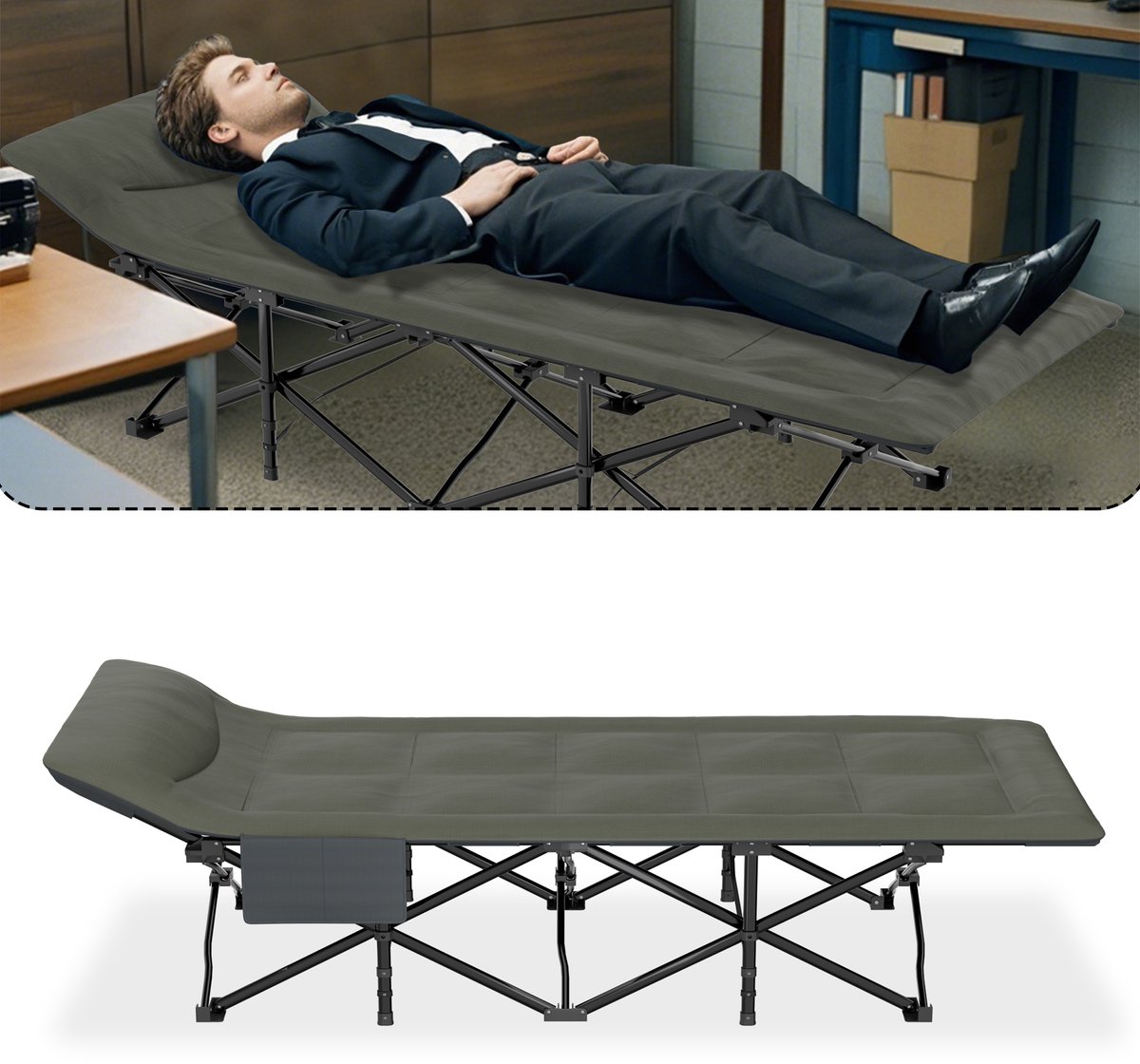 Aufun Vouwbed Camping - Klapbaar Gästebed Met Matras - Zijvak En Draagtas - Max. 250 kg - 183 x 73 x 50 cm