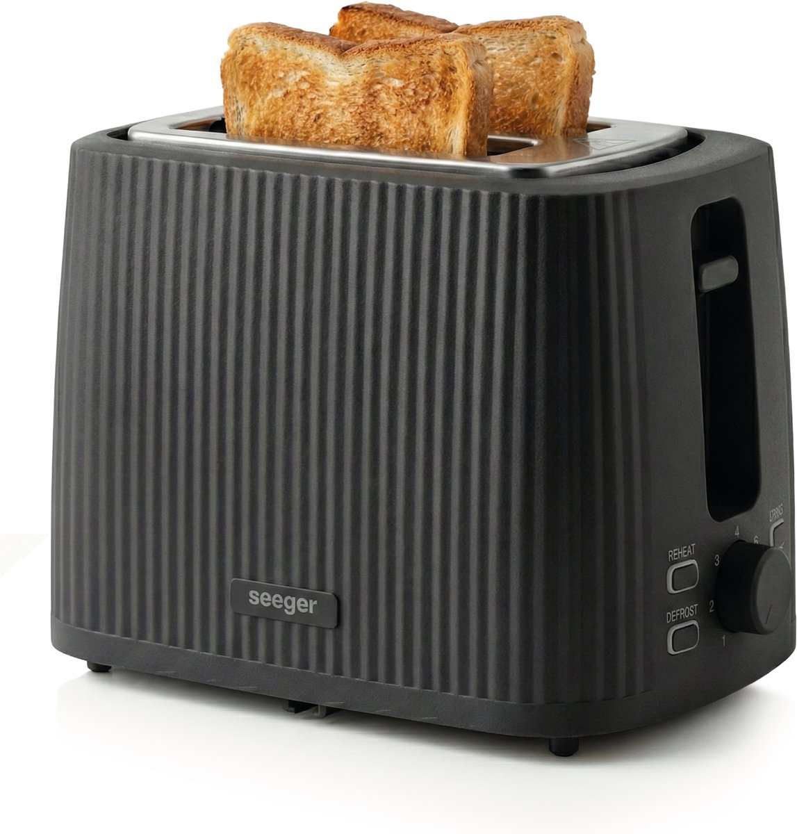 Seeger Broodrooster - Plissé Design - 7 Warmteniveaus - Toaster - 930 Watt - Ontdooifunctie - Compact - Zwart