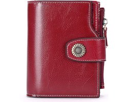 Portemonnee dames - Beurs Dames met RFID - Leren damesportemonnee - Korte geldzak - Dames RFID - blokkeerportemonnee Dames kleine portemonnee - met ritssluiting - rood