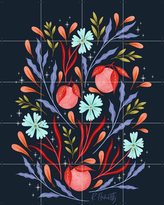 IXXI Fleurs Sauvages et Oranges Coral - Décoration murale - 100 x 80 cm