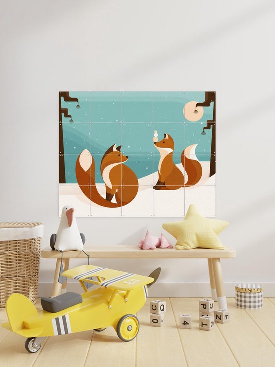 IXXI Vosjes, Elke Uijtewaal - 100 x 80 cm - Outil d'accrochage gratuit - Grande décoration murale et affiches - Illustrations, Digital Art, Ludique, Coloré