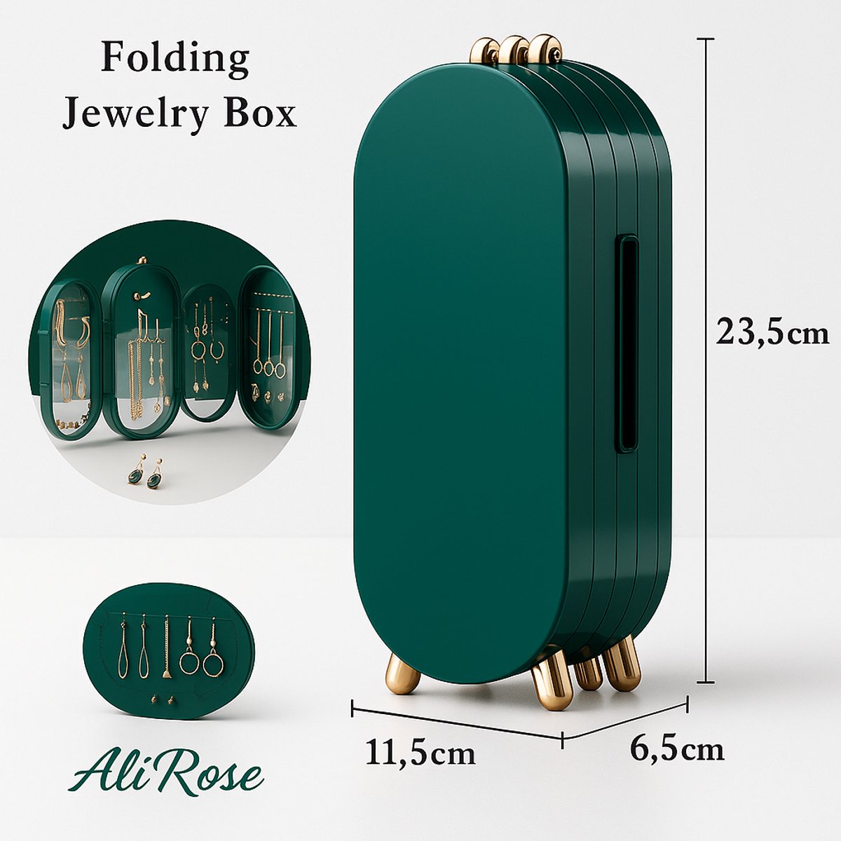 AliRose - Luxe Juwelendoos - Green / Groen - Compact Design - Met Ingebouwde Spiegel - Sieraden Organisator - Perfect Cadeau