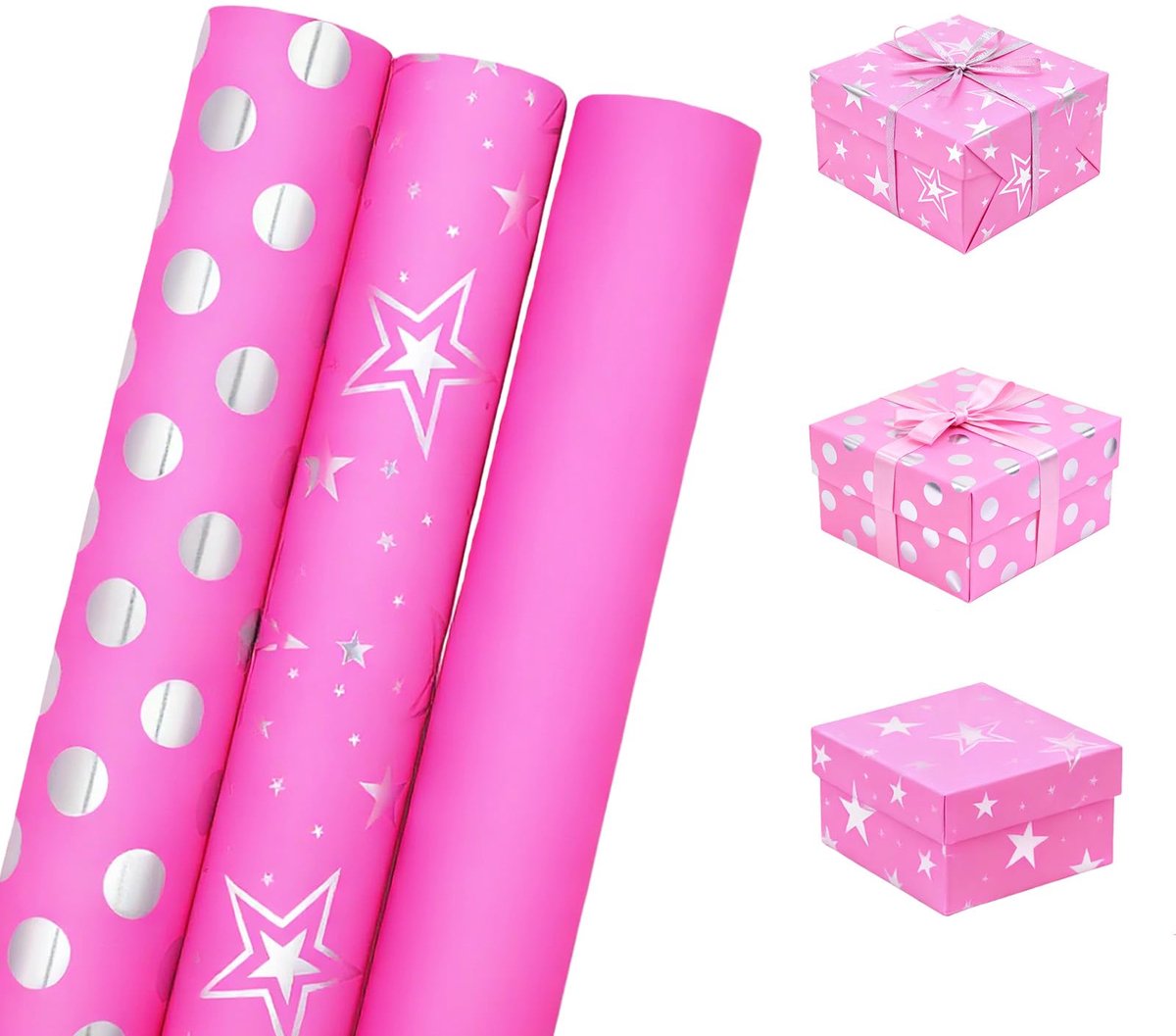 IMPERATORIS® Cadeaupapier - Inpakpapier - Perfect voor Alle Feestelijke Gelegenheden - Party Design - Duurzaam - Verjaardag - Roze - 3 Rollen