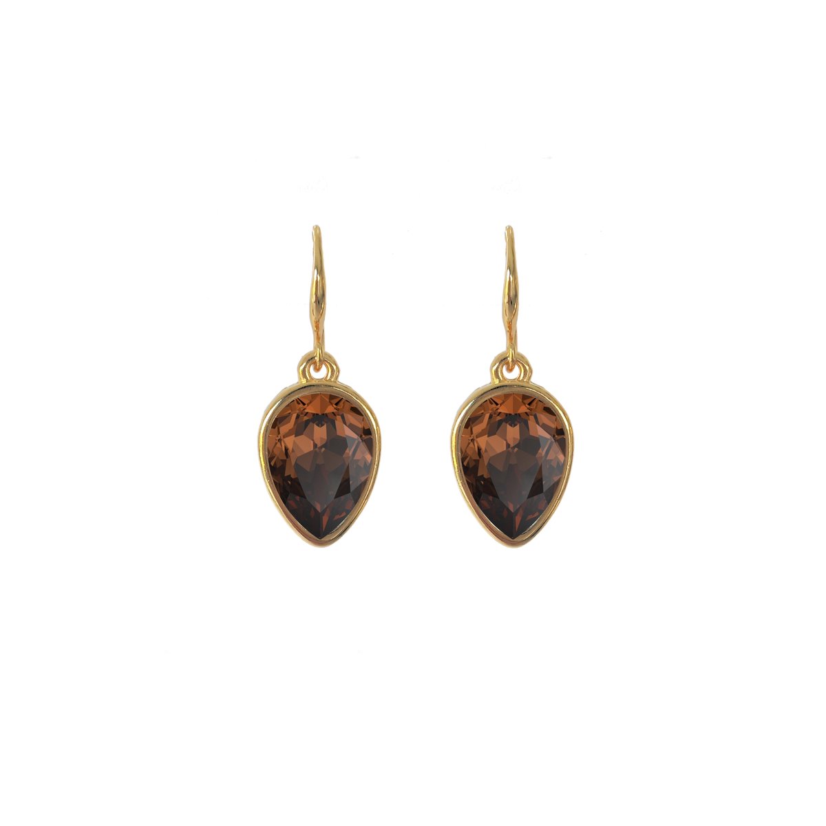 Smoked Topaz oorhangers - Brown - Bruine oorhangers - Swarovski - Verguld