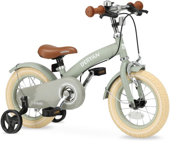 Deryan Luxe Kinderfiets 12 inch - 3 in 1 - loopfiets Groen