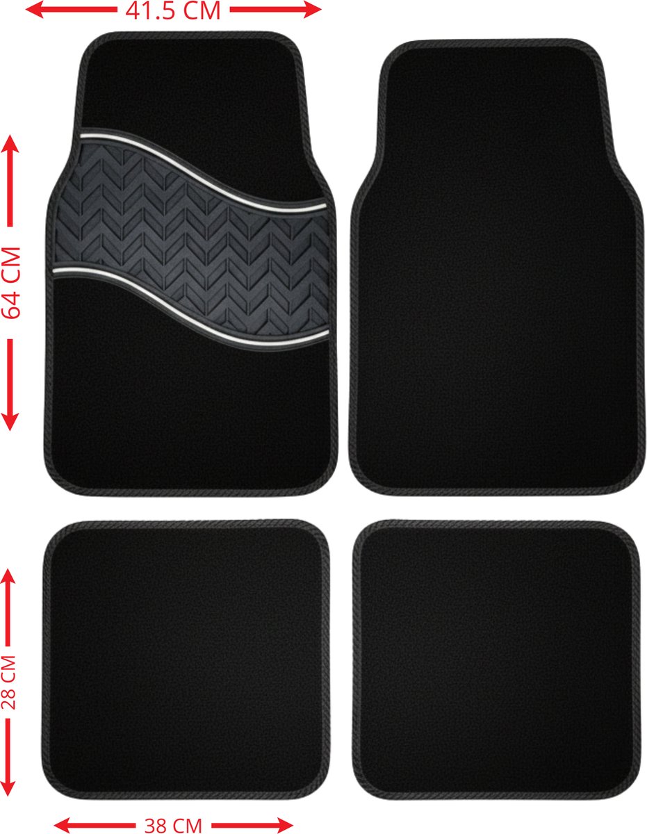 Automatten voor Alfa Romeo Stelvio 2017 - M104 - Tapijt met Rubber Inzet, Waterdicht & Antislip – 4-delige Set – Zwart met witte Sierlijn