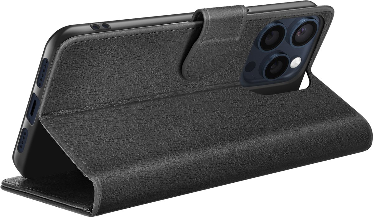 Zanae, Hoesje geschikt voor iPhone 15 Pro - Wallet Case & Magneetsluiting, Zwart