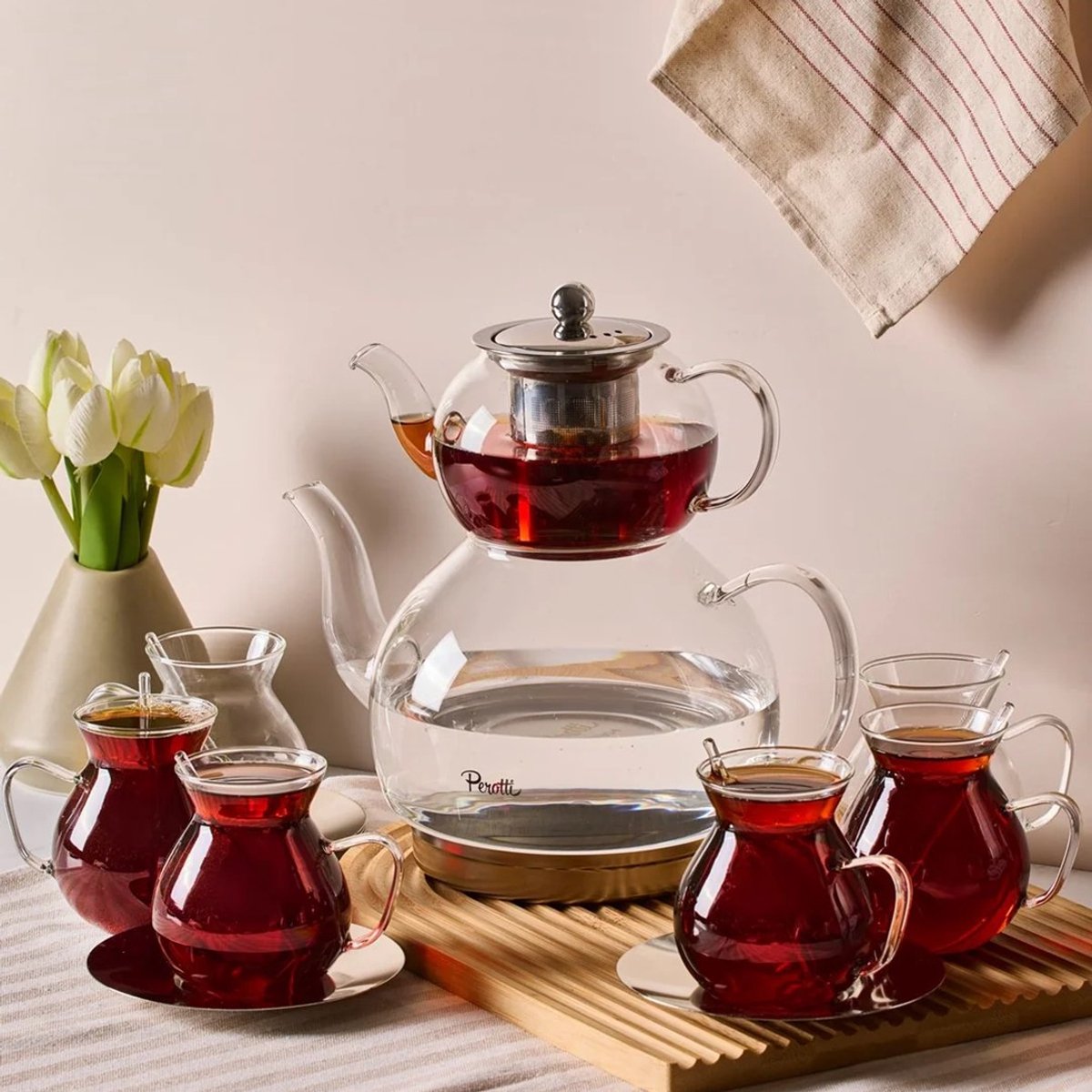 Perotti Keyf-i Ala Transparant Premium 20-delige borosilicaat theeset theepot met inductiebodem