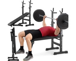 Gymtek® Halterbank met Haltersteun - Fitnessbank - Trainingsbank - Fitness Bank - Workout Bench - Inklapbaar - Verstelbar - tot 200 kg