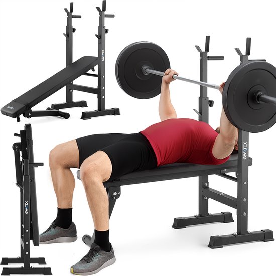 Gymtek® Halterbank met Haltersteun - Fitnessbank - Trainingsbank - Fitness Bank - Workout Bench - Inklapbaar - Verstelbar - tot 200 kg