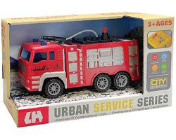 Brandweerwagen met lichtjes en geluid + Water sproeislang - City service brandweerauto (21cm)