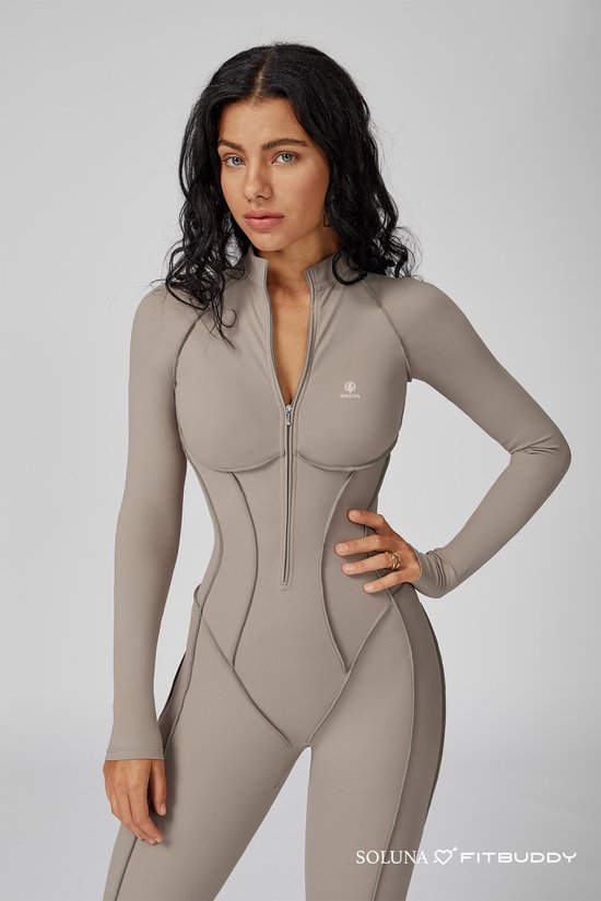 Fitbuddy Seamless Jumpsuit GZL105 – Oat Milk – Shaping, Respirant & Stretch – Combinaison de Sport sans coutures – Dames – Taille S