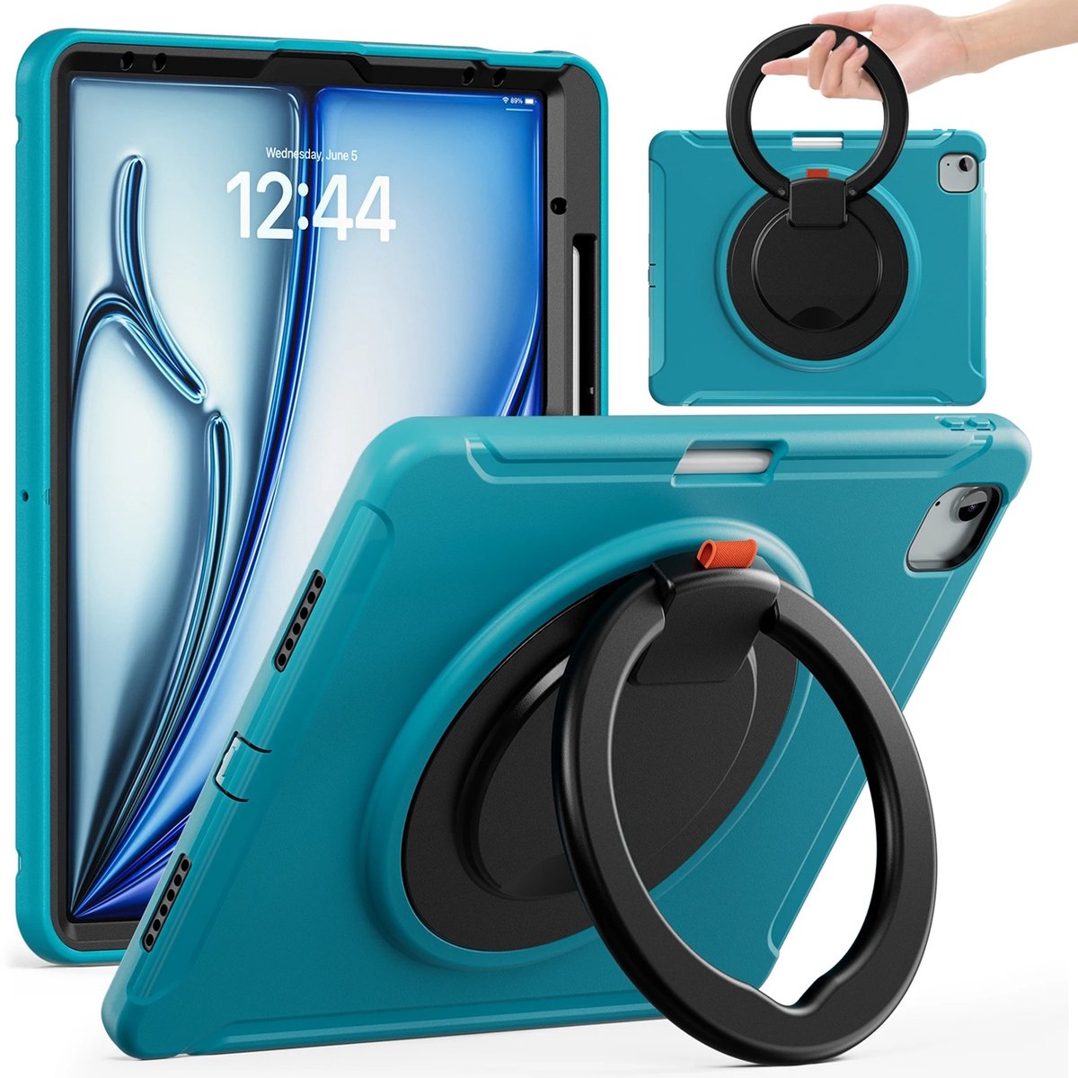 iPad Air 4-5 en iPad Pro 11 10.9 inch (2018–2022) – Schokbestendig Hoesje met riem -blauw-zwart
