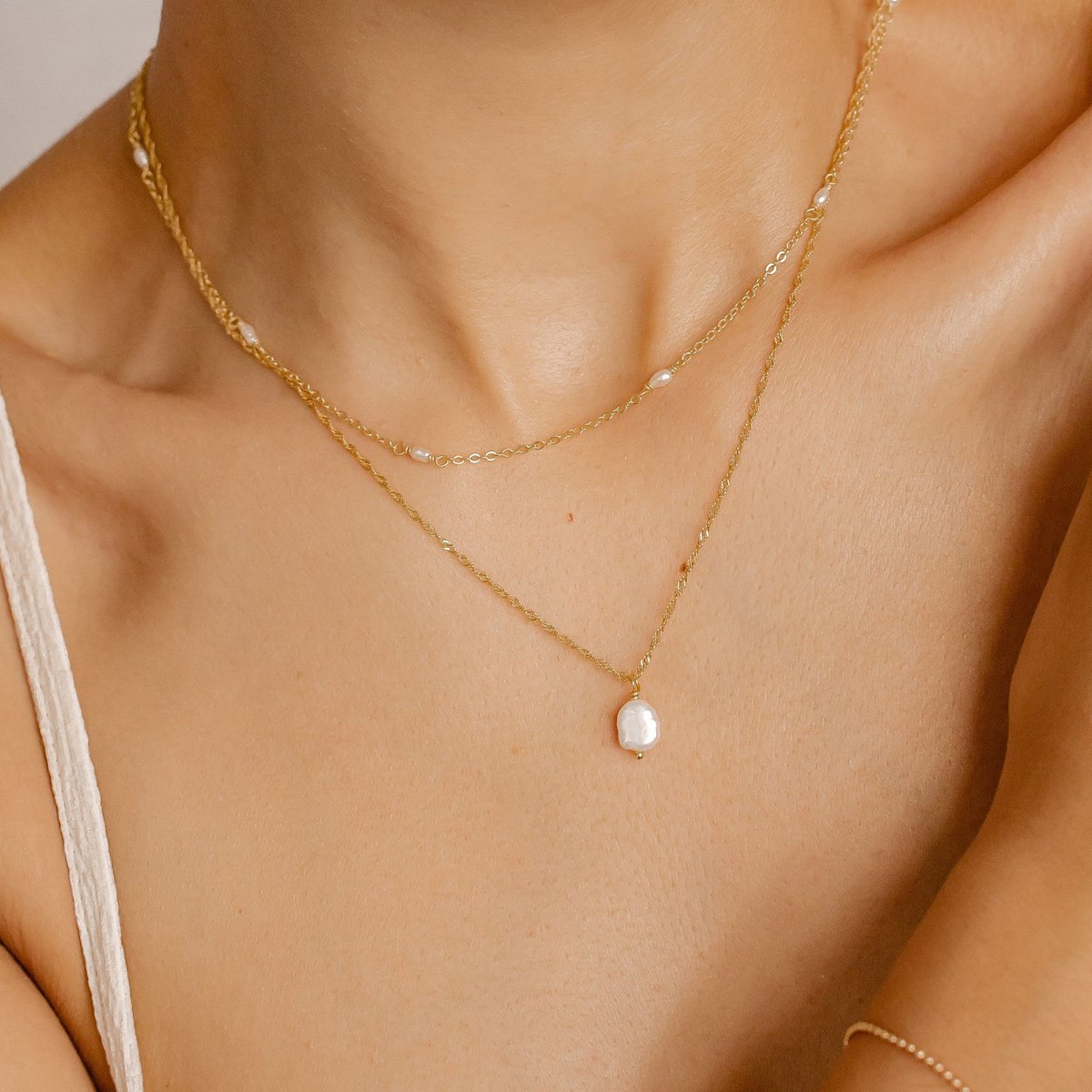 Hey Happiness Parel Set – Ketting Set Dames – 925 Zilver 18K Verguld – Verstelbaar – 41+5 cm – Goud