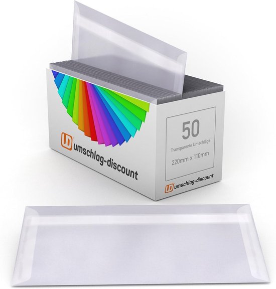 50 transparante enveloppen, C5 = 229 x 162 mm, afpellen en verzegelen, 100 g/m²