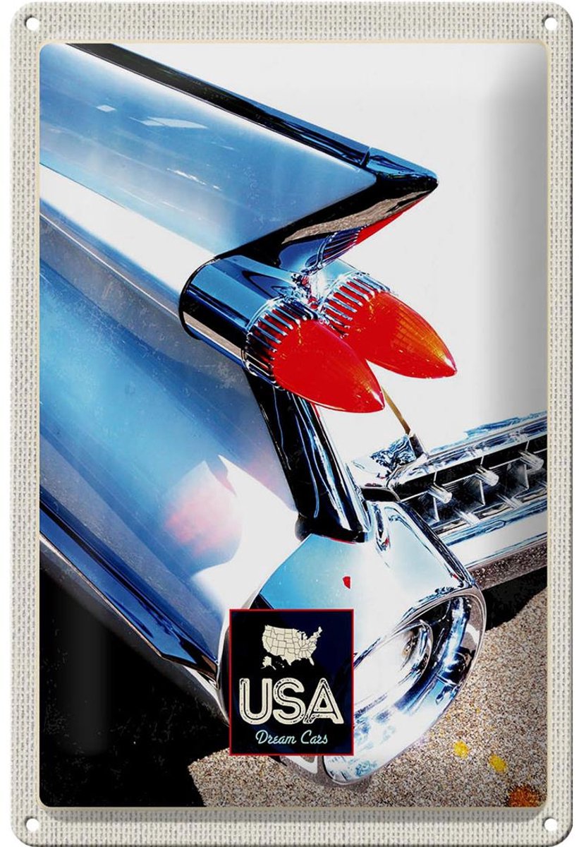 Blechschild Reise 20x30cm Amerika Oldtimer Lichter weiß
