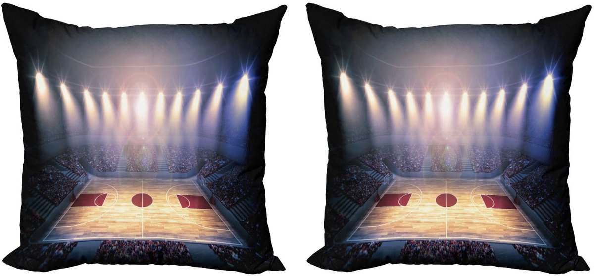 ABAKUHAUS Basketbal Kussenhoesenset – 2x 40x40 cm – Dubbelzijdig bedrukt – Beige/Marineblauw