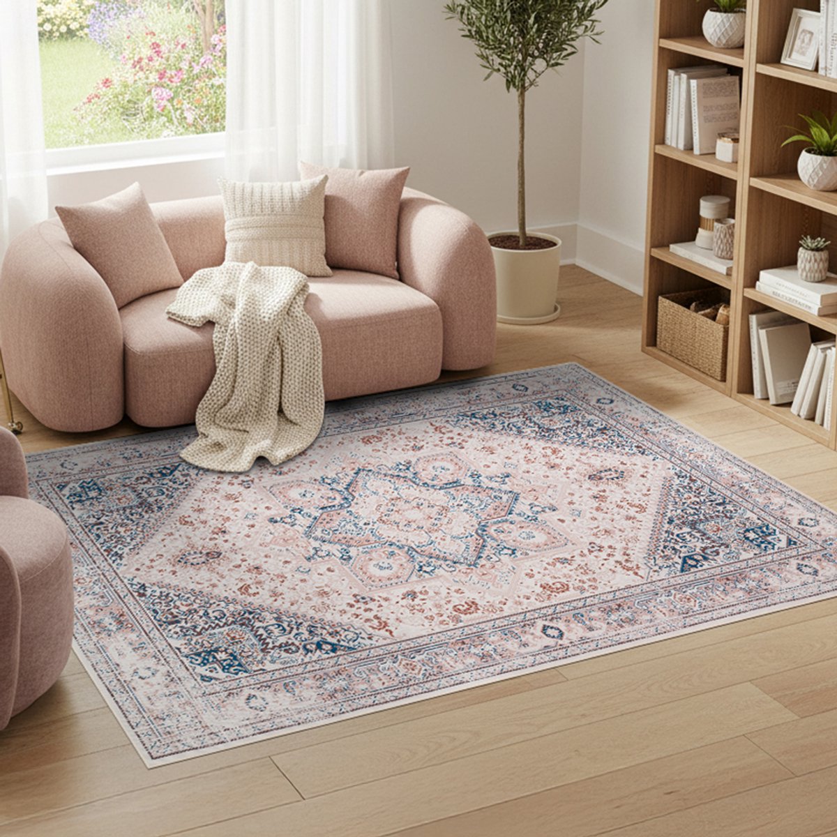 Tapiso Nora Vloerkleed Vintage Woonkamer Kleed Beige-Blauw Oriëntaals Design Laagpolig Ant