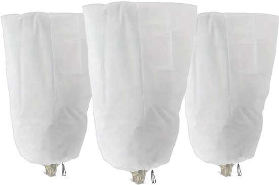 3 Plantenhoezen anti-vries met trekkoord 80x120cm 70g/m² - beige - Beschermt tegen vorst & wind - Luchtdoorlatend - Met handig trekkoord