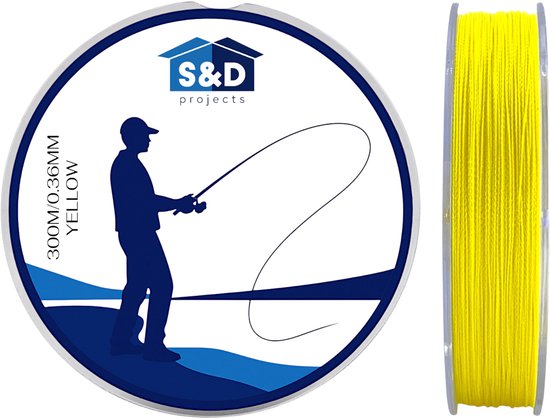 S&D | Fil de pêche tressé 300 m – 0,36 mm – 22,7 kg – Jaune – PE 4 brins – Résistant, fin et durable – Pêche en eau douce et en eau salée