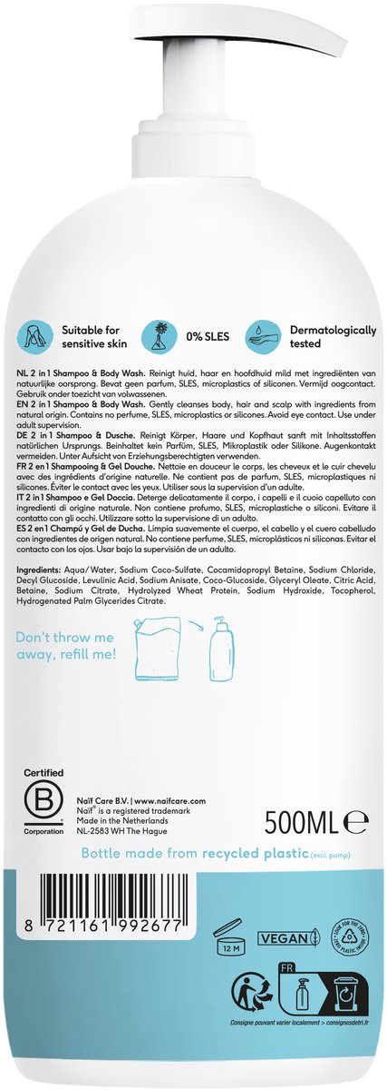 Naïf - 2 in 1 Shampoo & Body Wash - 0% parfum - Baby's & Kinderen - 500ml van Merkloos — afbeelding 5