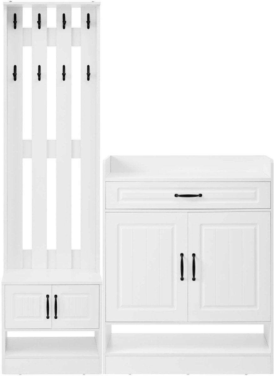 Set meubelen voor de entree Met kapstok 50×36×190 cm + schoenkast 75×36×95,5 cm Wit Voorzi