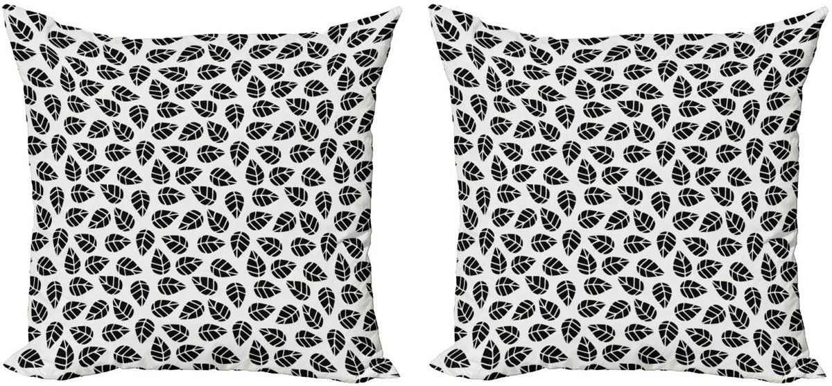 ABAKUHAUS Blad Kussenhoes – 2x45 cm – Dubbelzijdig bedrukt – Mikrofaser Zwart