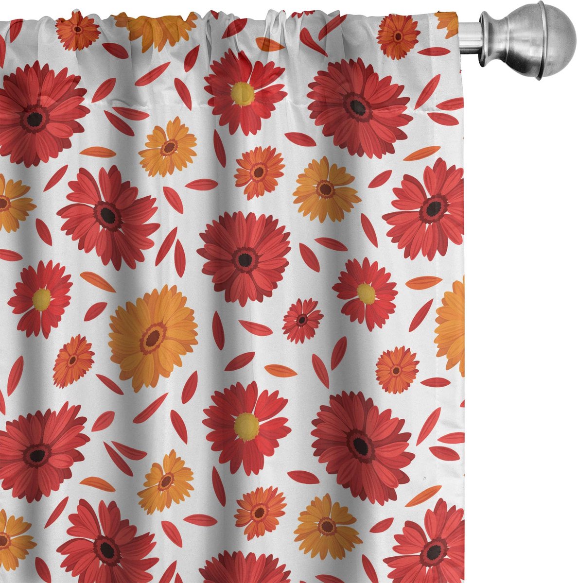 ABAKUHAUS Gerberabloem – Gordijnen – 2x75x245 cm – Mikrofaser – Vermiljoen Oranje Vermilion oranje
