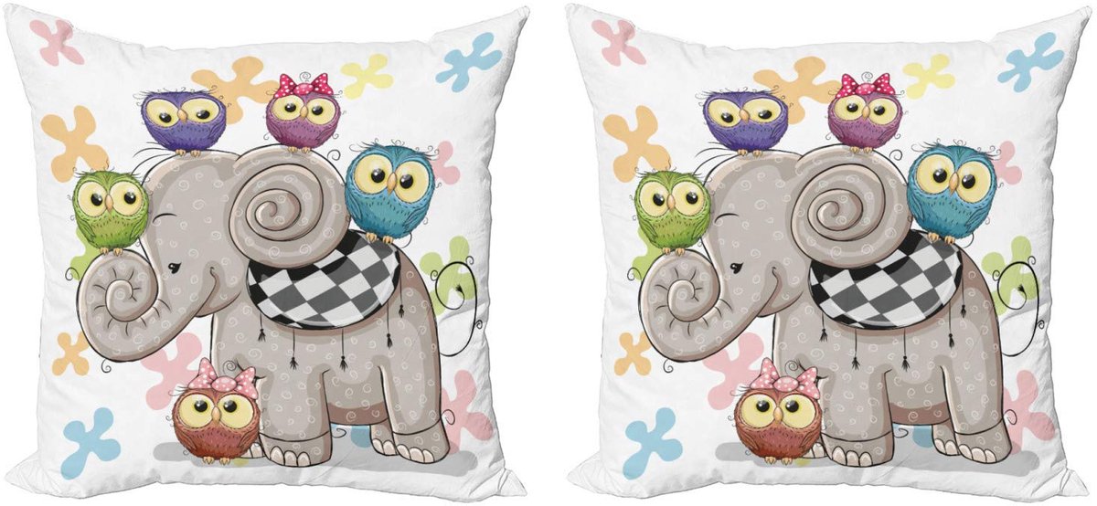 ABAKUHAUS Karikatuur Kussenhoezen – Set 2x40x40 cm – Dubbelzijdig druk – Multicolor Meerkleurig