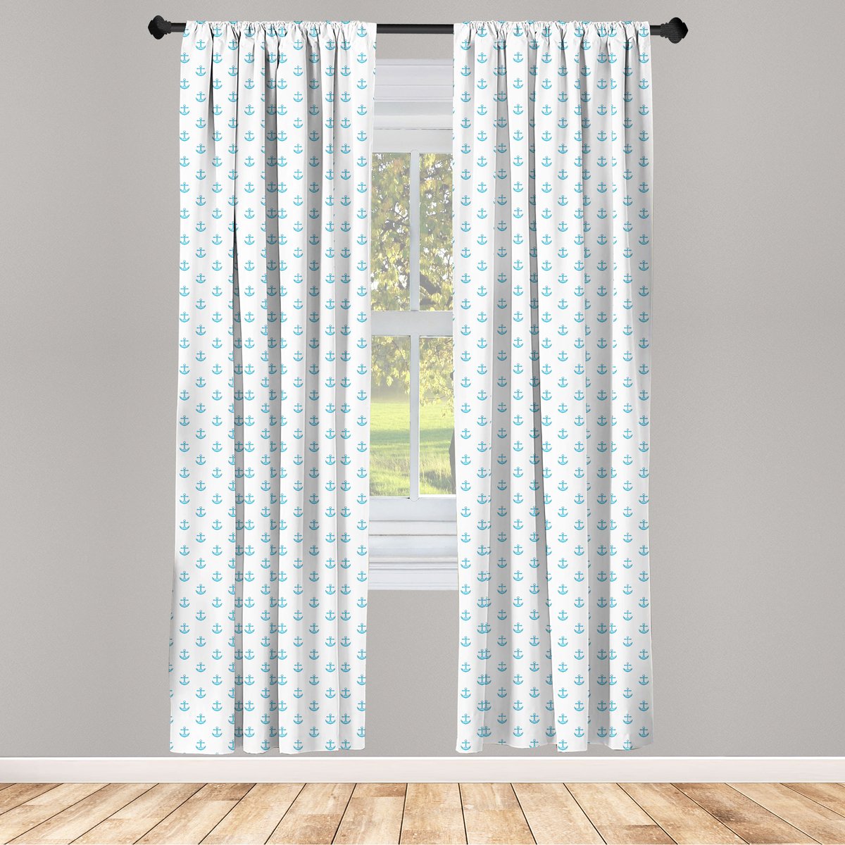 ABAKUHAUS Anker Gordijnen – 2-Delig 75x225 cm – Blauw/Wit