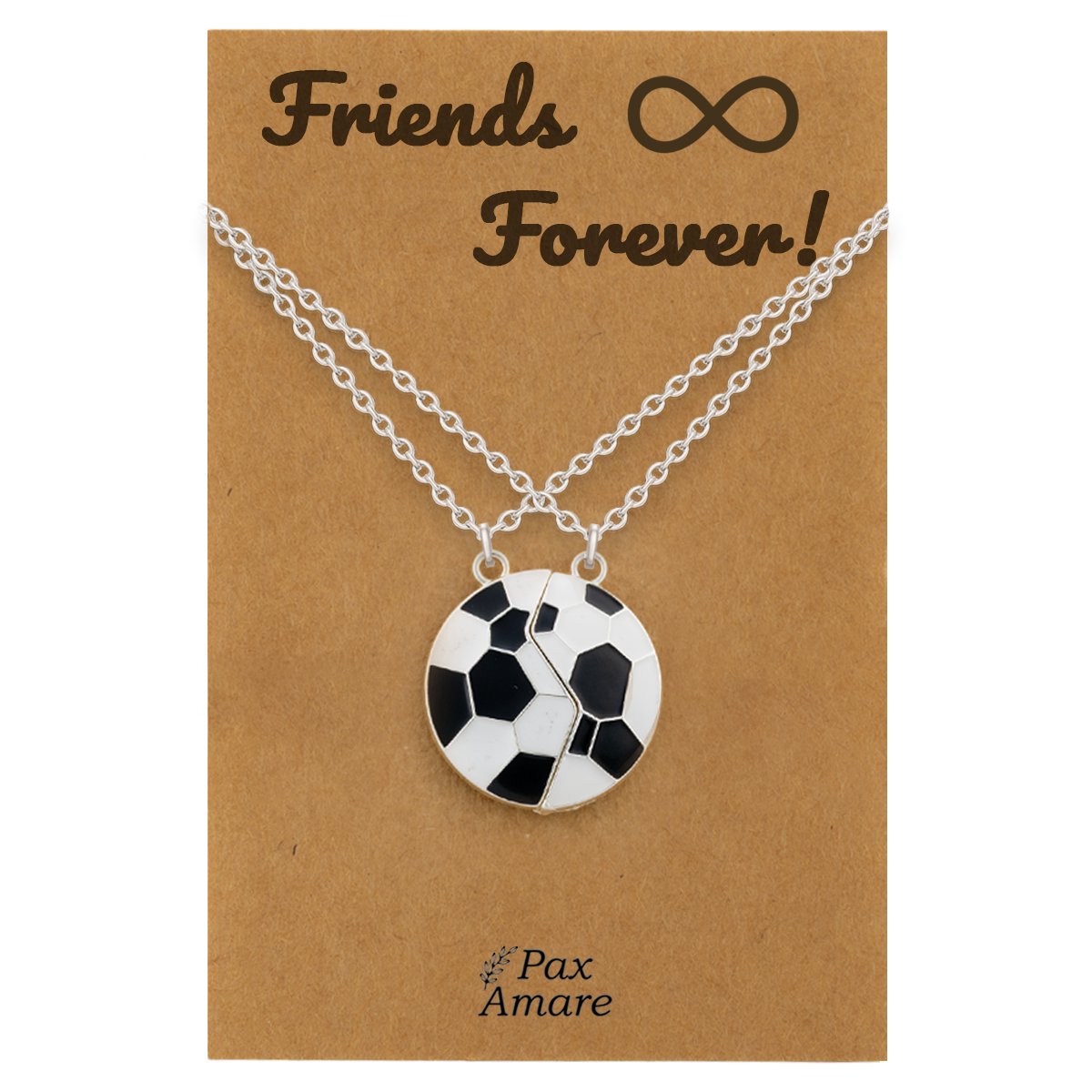 BFF Ketting voor 2 ' Friends Forever' - Magnetische Voetbal - Vriendschapsketting op Cadeau Kaartje - 45cm + 5cm verstelbaar - Zilverkleurig - Best Friends Hanger - Pax Amare