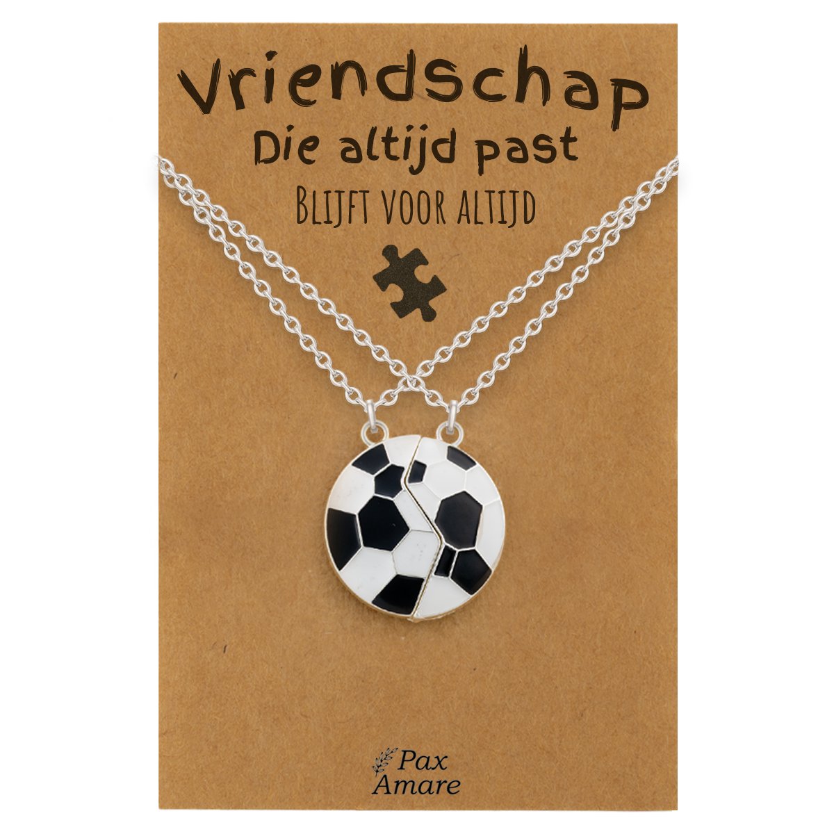 BFF Ketting voor 2 'Vriendschap die altijd past' - Magnetische Voetbal - Vriendschapsketting op Cadeau Kaartje - 45cm + 5cm verstelbaar - Zilverkleurig - Best Friends Hanger - Pax Amare