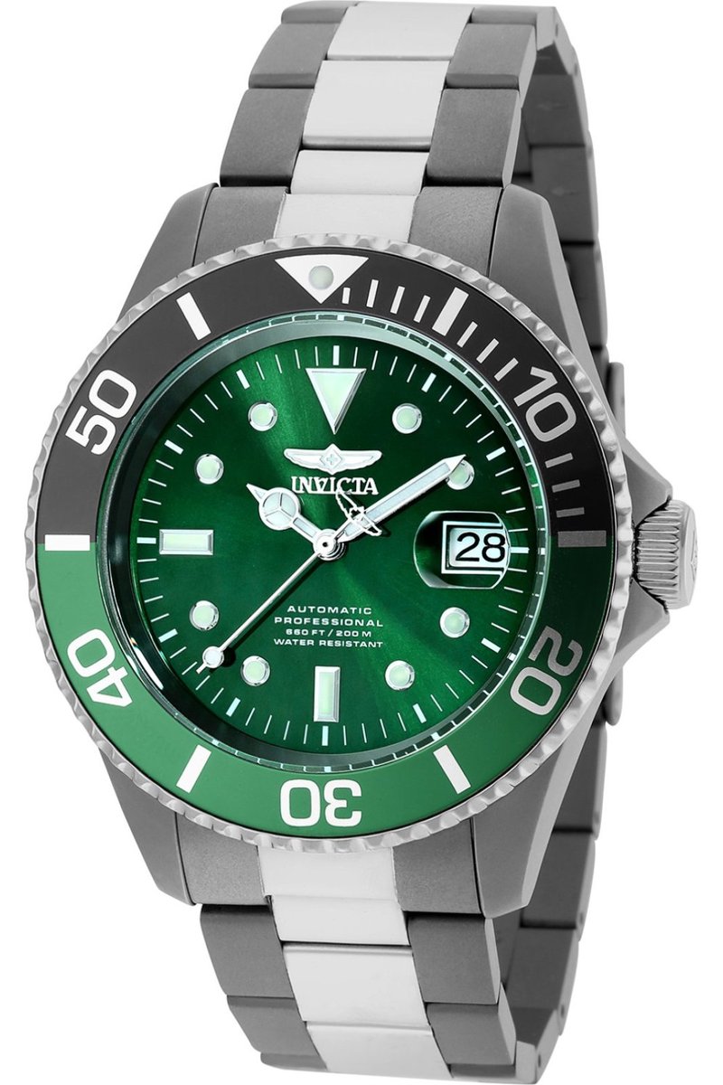 Invicta Pro Diver 36364 Heren Horloge - Waterdicht - Analoog - Automatisch Uurwerk - Titanium met groene Wijzerplaat - 45mm