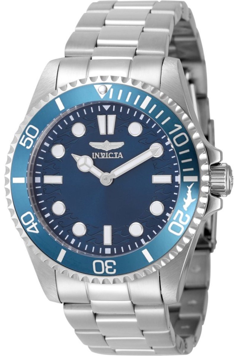 Invicta Pro Diver 49694 Heren Horloge - Waterdicht - Analoog - Quartz Uurwerk - Roestvrij Staal met blauwe Wijzerplaat - 43mm