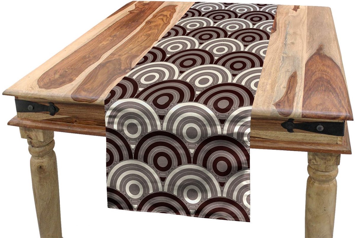 ABAKUHAUS Tafelloper Geometrisch – 40×180 cm – donkerbruin en crème