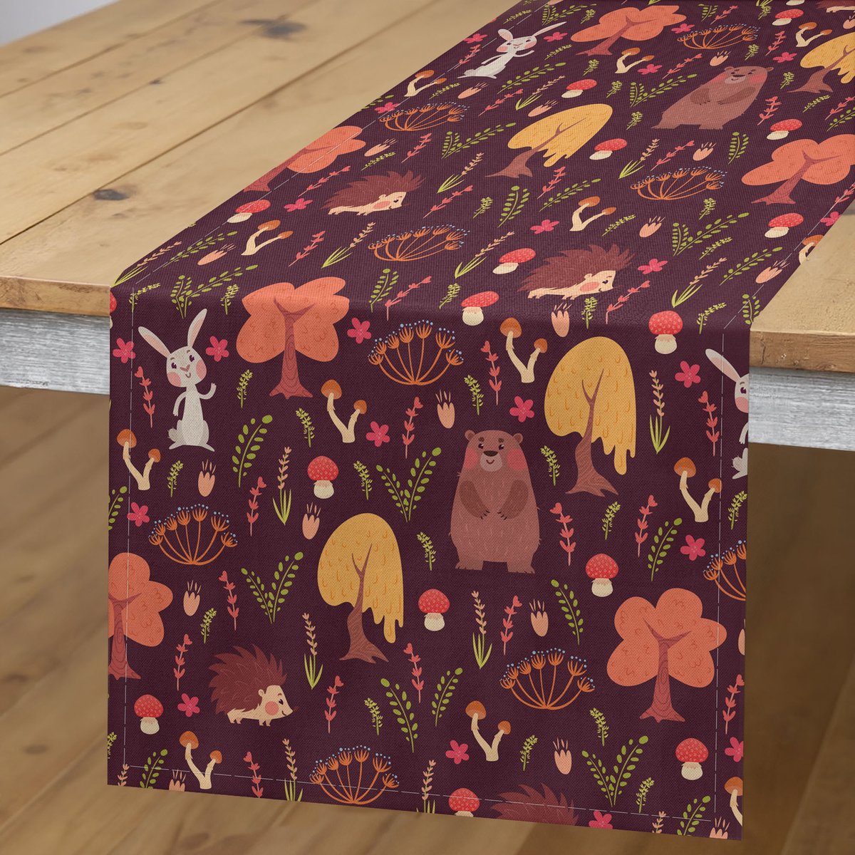ABAKUHAUS herfst-tafelloper – rechthoekig 40×180 cm – maroon/meerkleurig