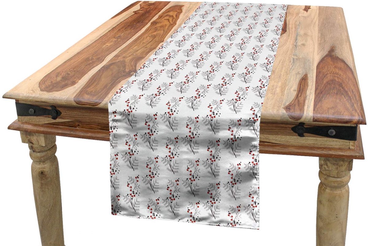 ABAKUHAUS Bloemen Tafelloper – 40x300 cm – Polyester, rood/zwart/wit