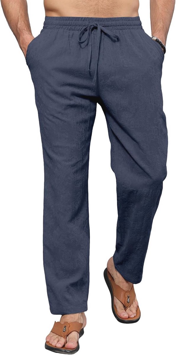 Linnen strandbroek voor heren - Casual zomerbroek met trekkoord en losse pasvorm
