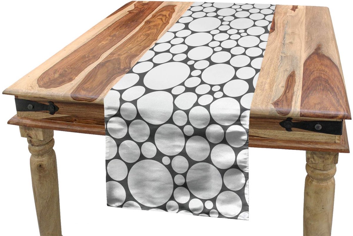 ABAKUHAUS Geometrische Tafelloper – Grijs-Wit – 40×225 cm – Polyester