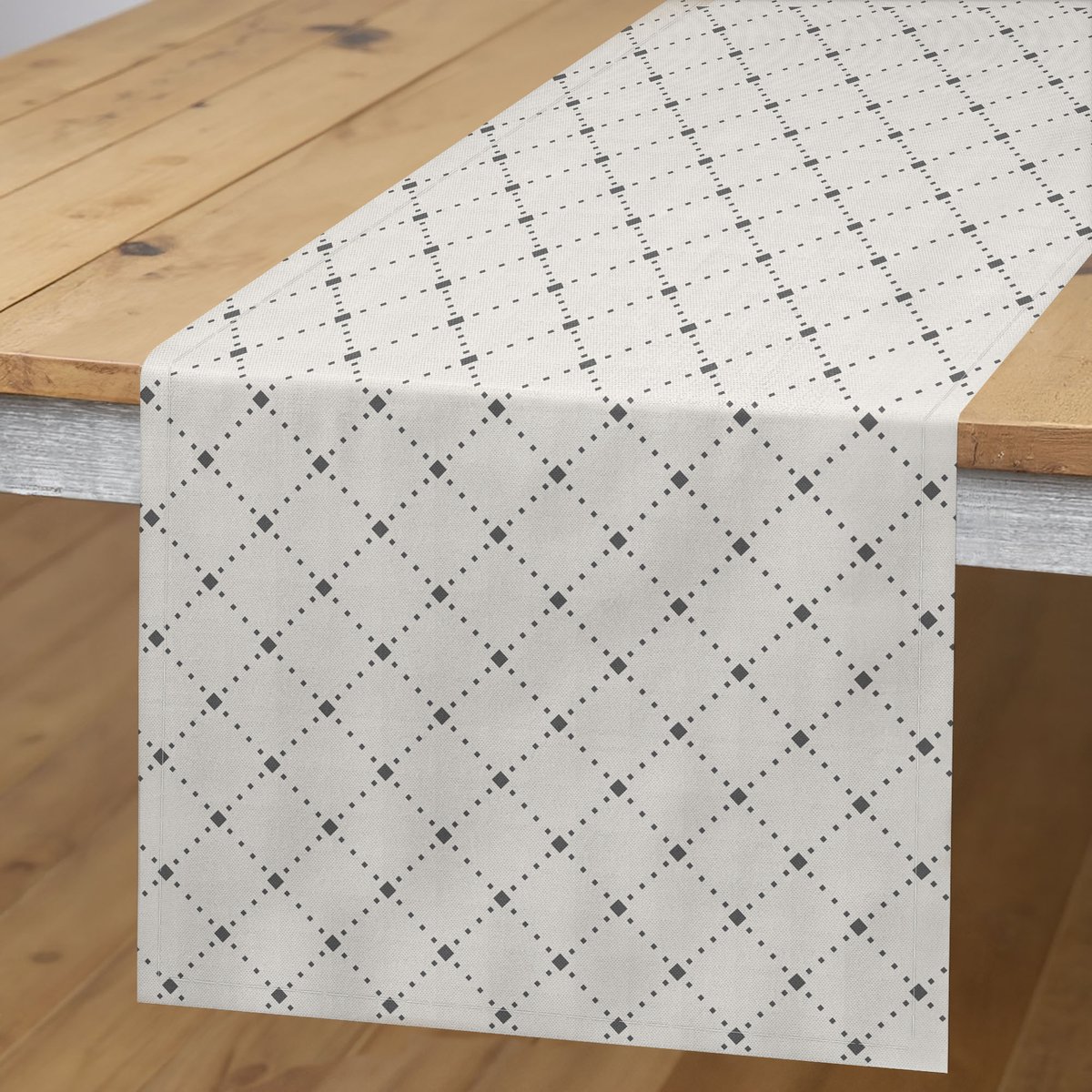 ABAKUHAUS Geometrische rhombus – Tafelloper 40x180 cm – Eierschaal & Grijs