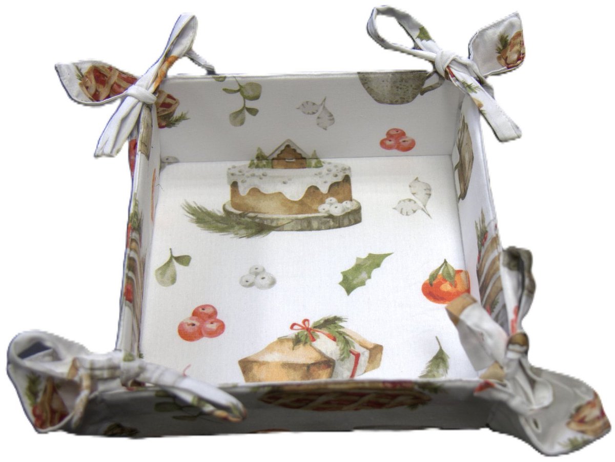 Broodmand - Stoffen mand - Taart - Kerst motief - Breadbasket