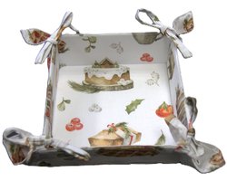 Broodmand - Stoffen mand - Taart - Kerst motief - Breadbasket